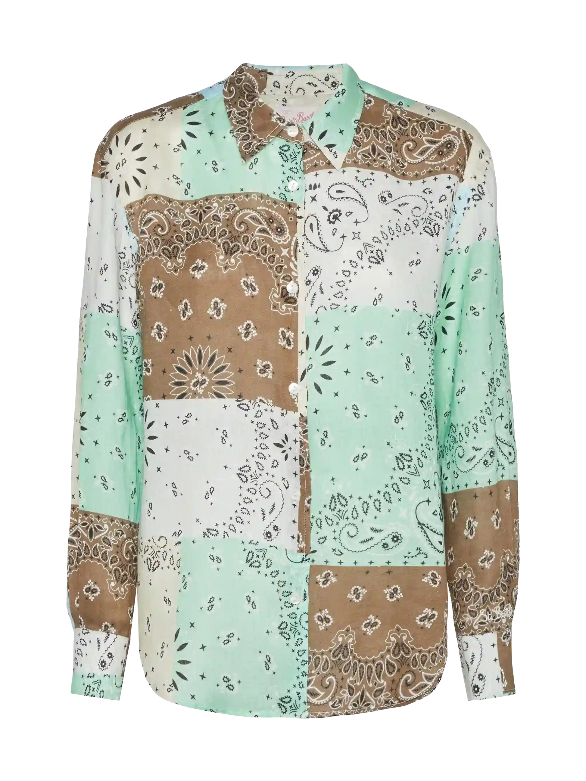 Meredith linen classic shirt with bandanna patch print - MC2 Saint Barth