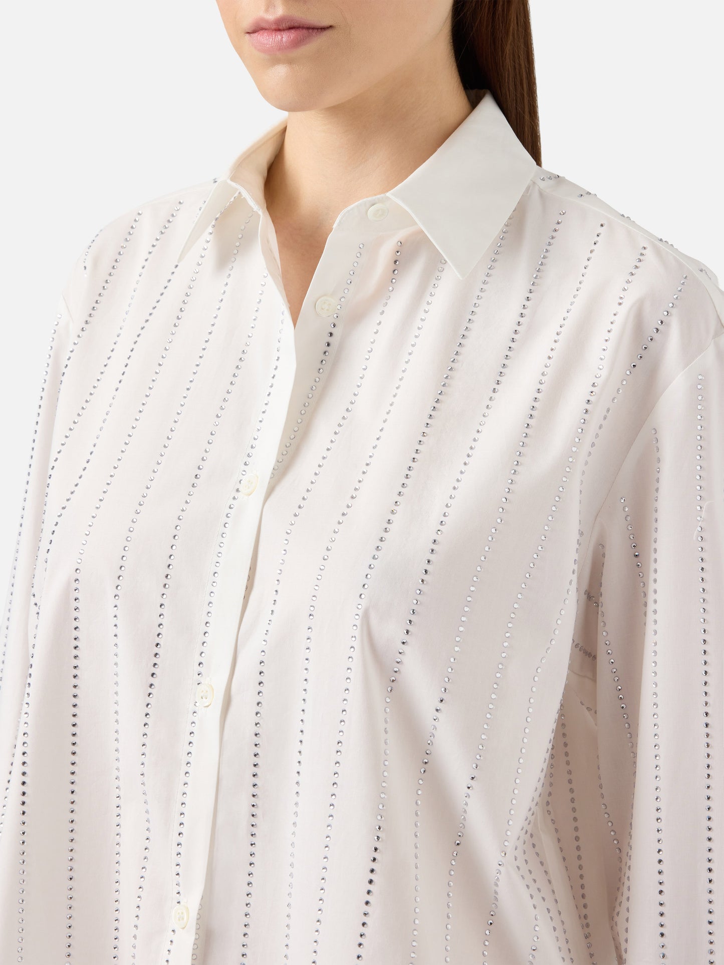 Meredith cotton popeline classic shirt with striped rhinestone embellishment