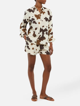 Meredith linen classic shirt with cow skin print