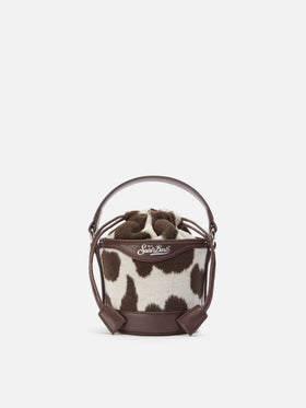 Mila Tweed Bucket Bag in cow-print tweed wool blend