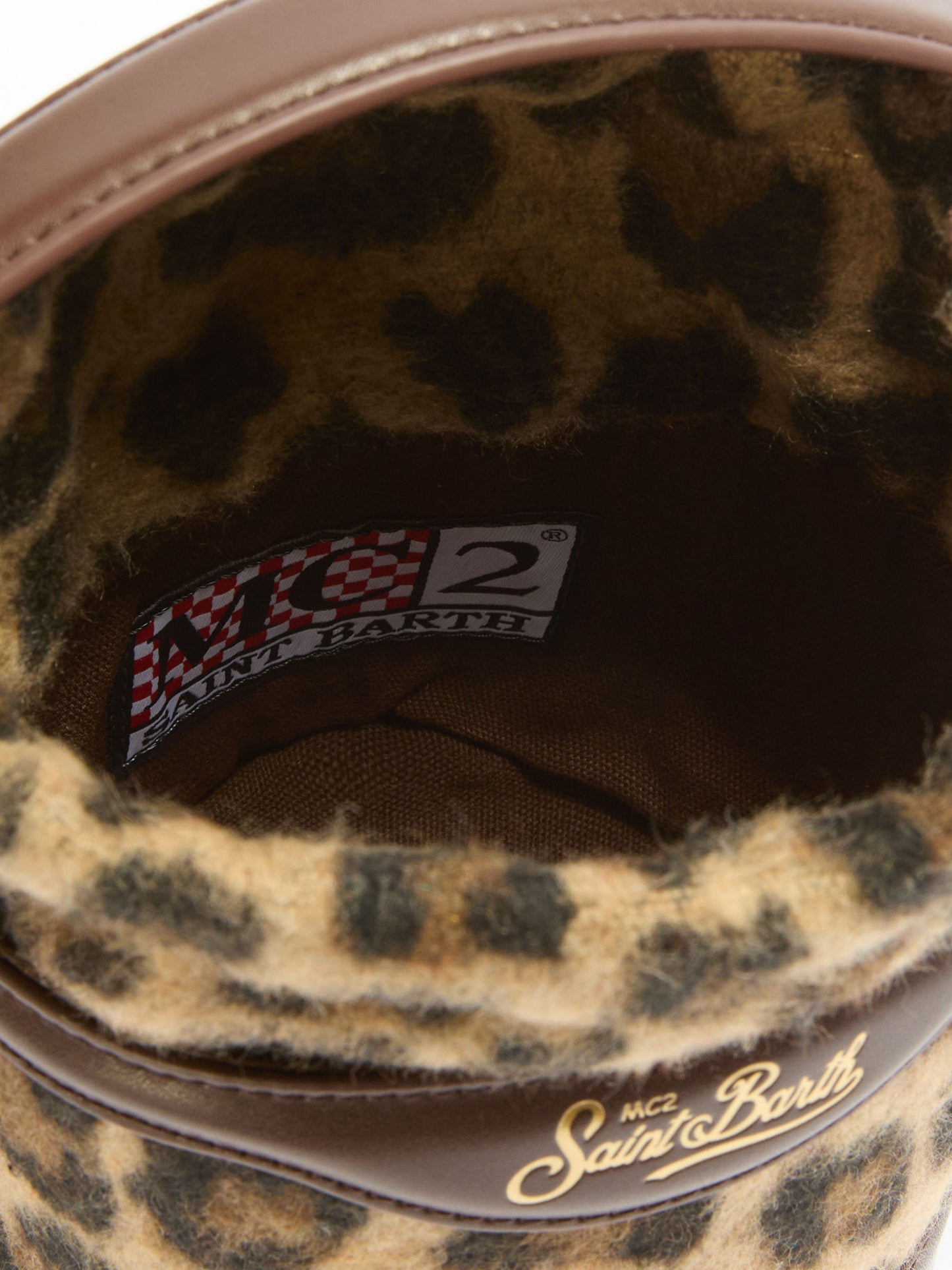 Borsa a secchiello Mila Tweed in misto lana tweed leopardato