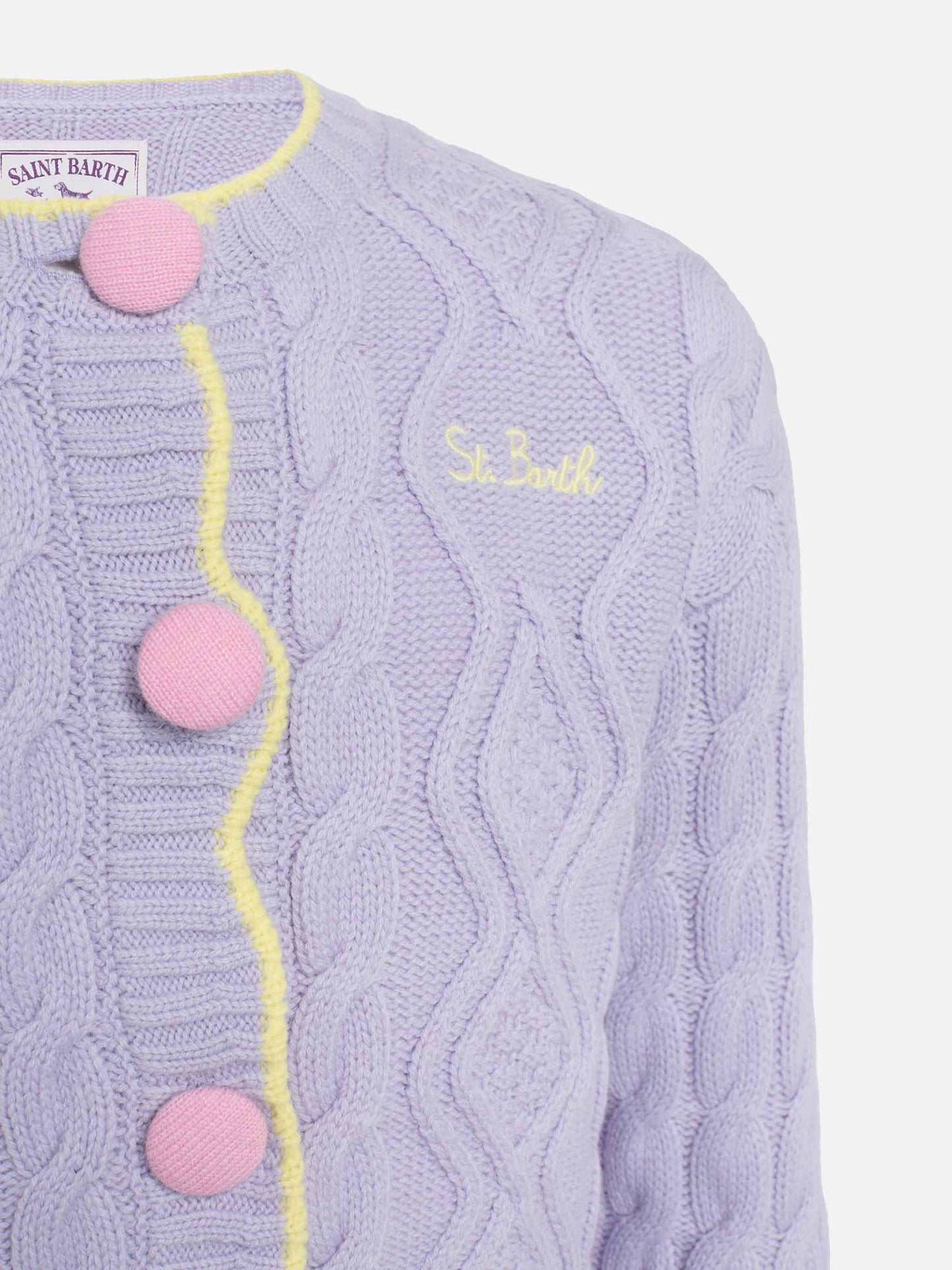Girl lilac wavy cable knit cardigan Mallery with contrast buttons and details