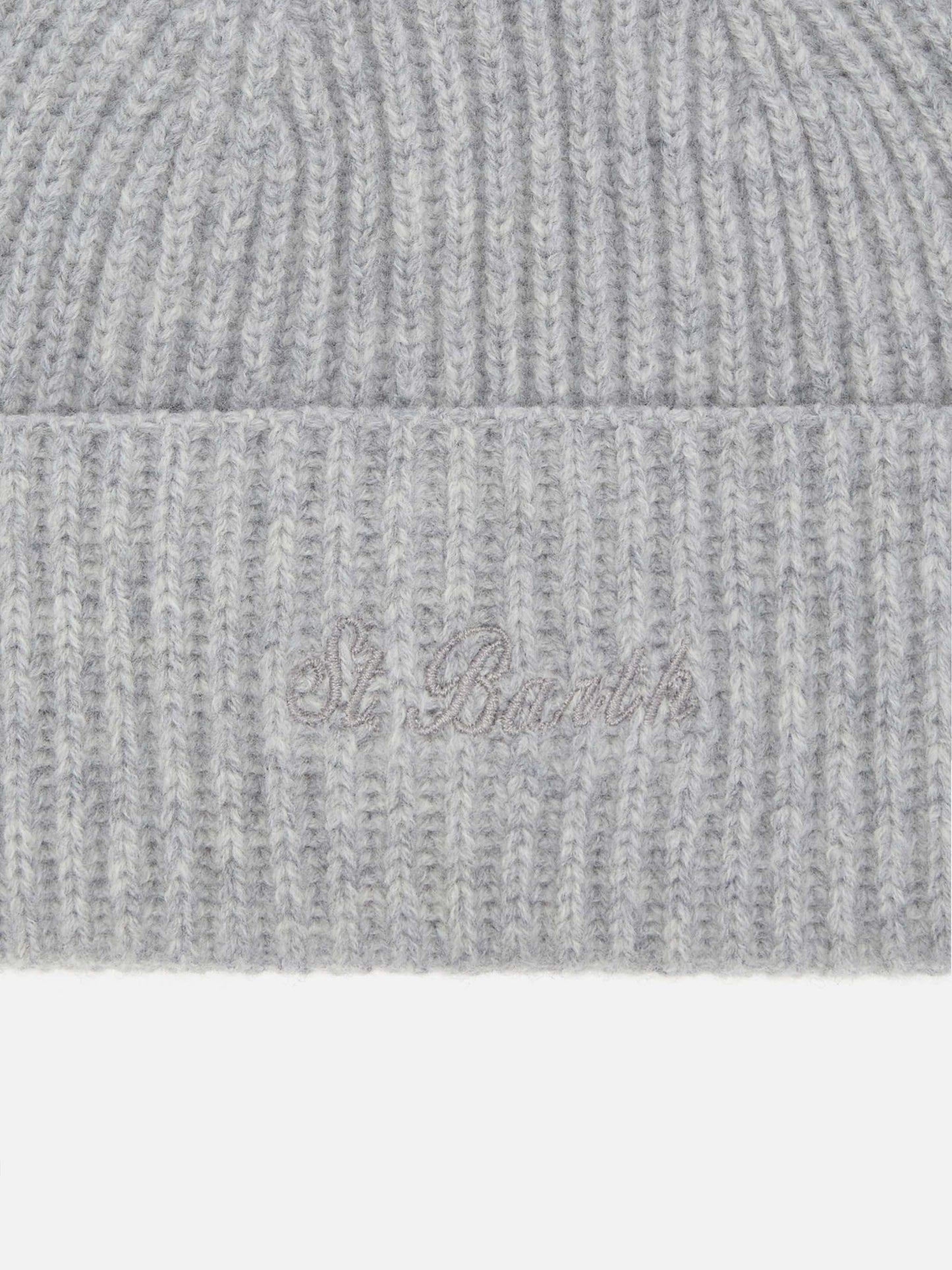 Berretto Moss in maglia grigio melange a coste con ricamo St. Barth
