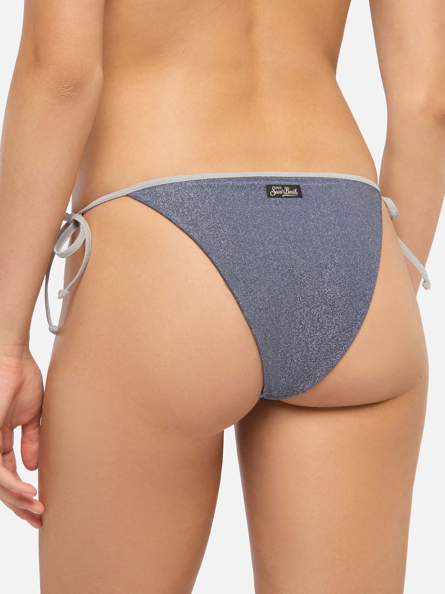 Bikini a triangolo classico Leah Marielle in lurex color avio blue con profilo argento