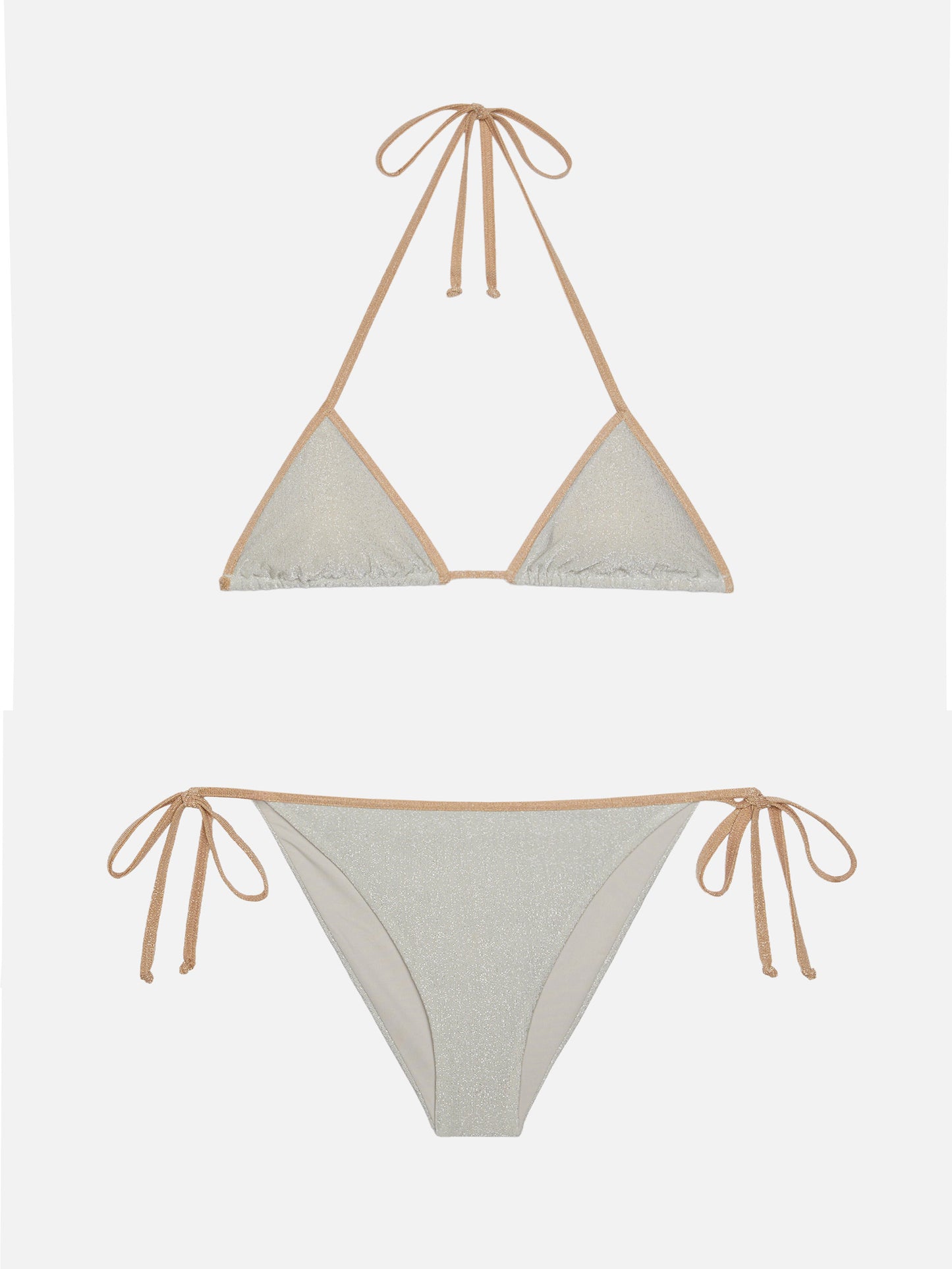 Bikini a trangolo classico Leah Marielle in lurex color argento con profilo oro