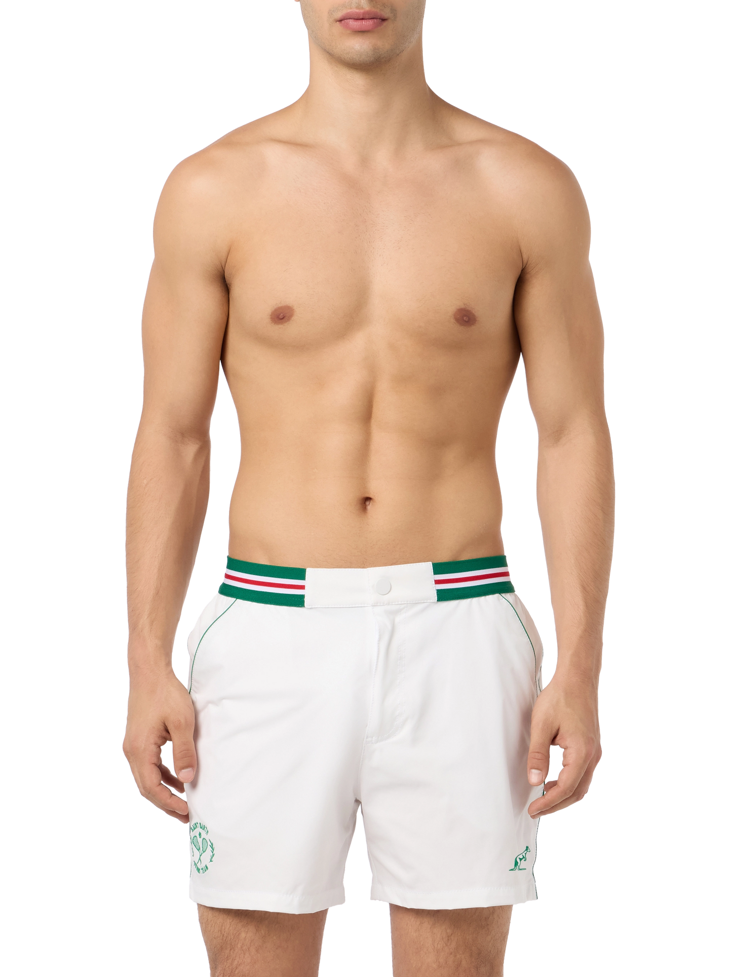 Man white fitted cut swim shorts Nad with tape finish | AUSTRALIAN BRAND SPECIAL EDITION
