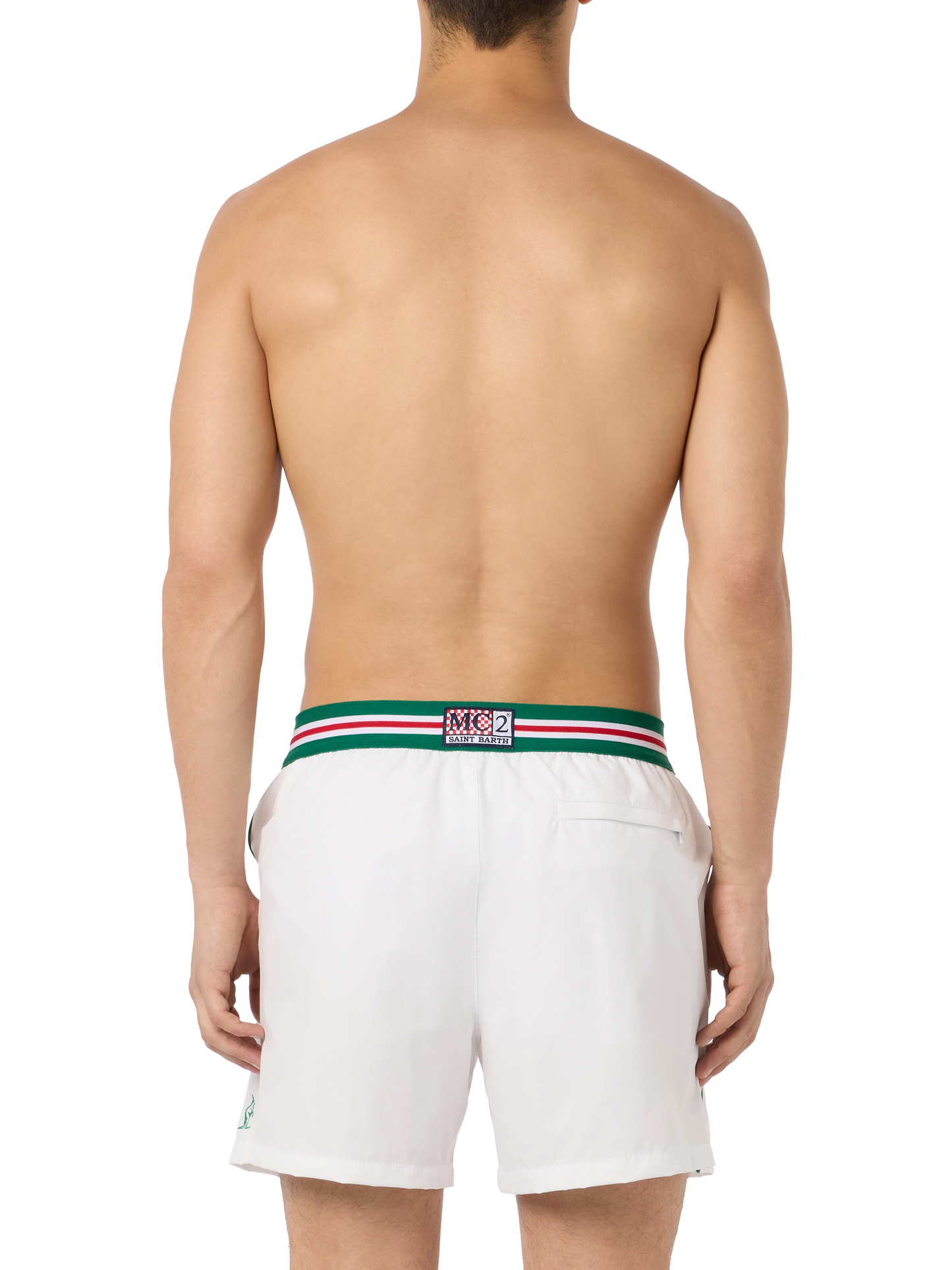Man white fitted cut swim shorts Nad with tape finish | AUSTRALIAN BRAND SPECIAL EDITION