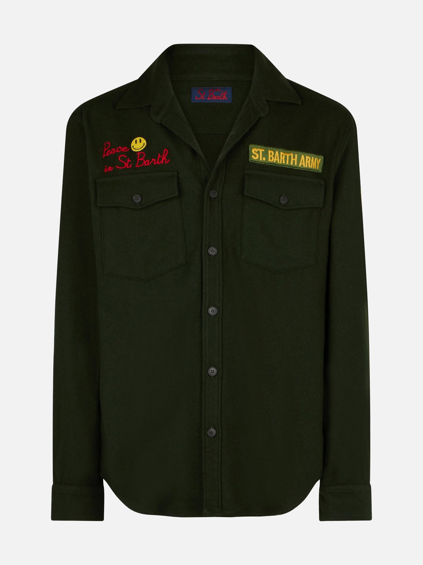 Moleskin overshirt with Peace in St. Barth embroidery