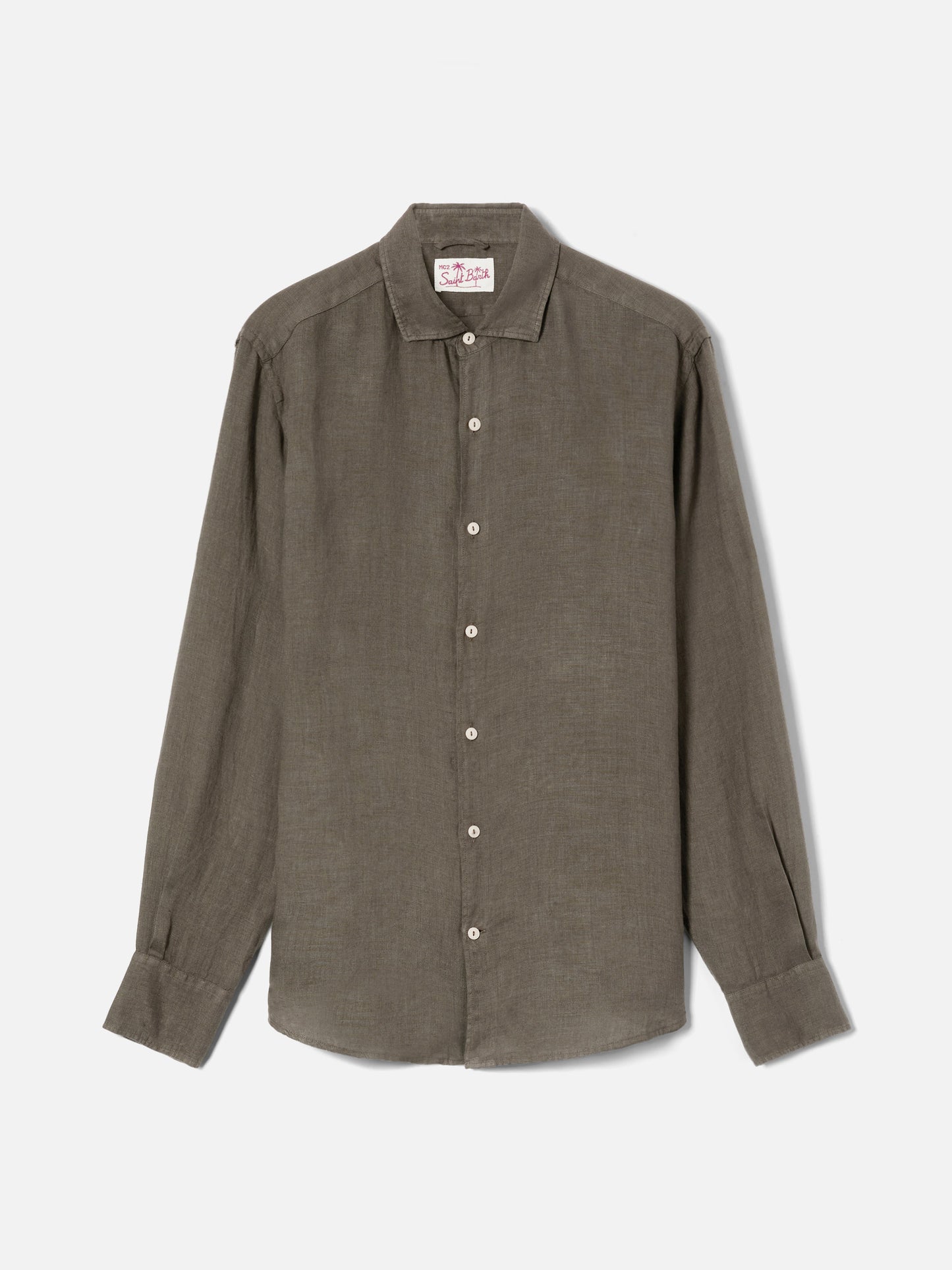 Military green Pamplona shirt in pure linen