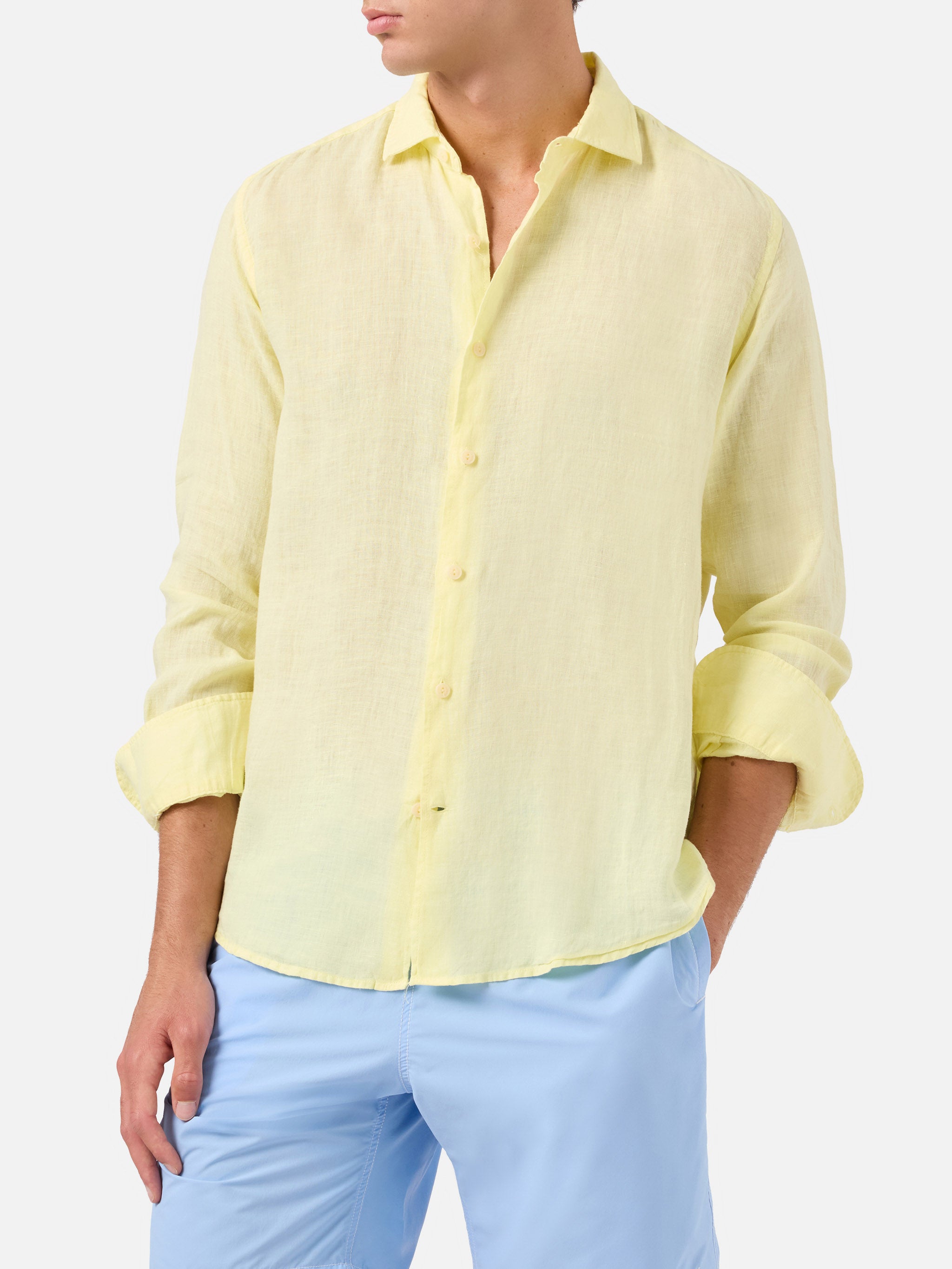 Pamplona linen shirt in pale yellow – MC2 Saint Barth