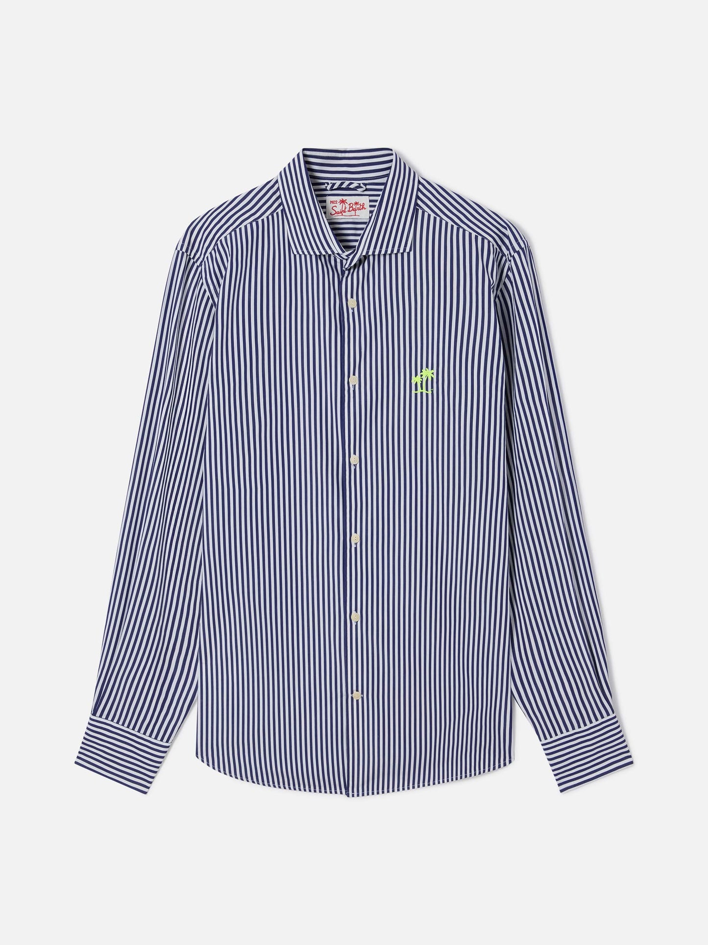 Camicia Pamplona in cotone a righe blu navy e bianco