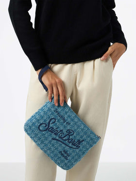 Blue tweed Parisienne pouch with chain - MC2 Saint Barth