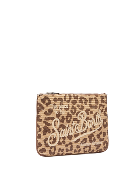 Parisienne Straw effect pouch bag with animalier print - MC2 Saint Barth