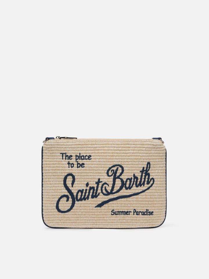 Pochette Parisienne effetto paglia con logo ricamato