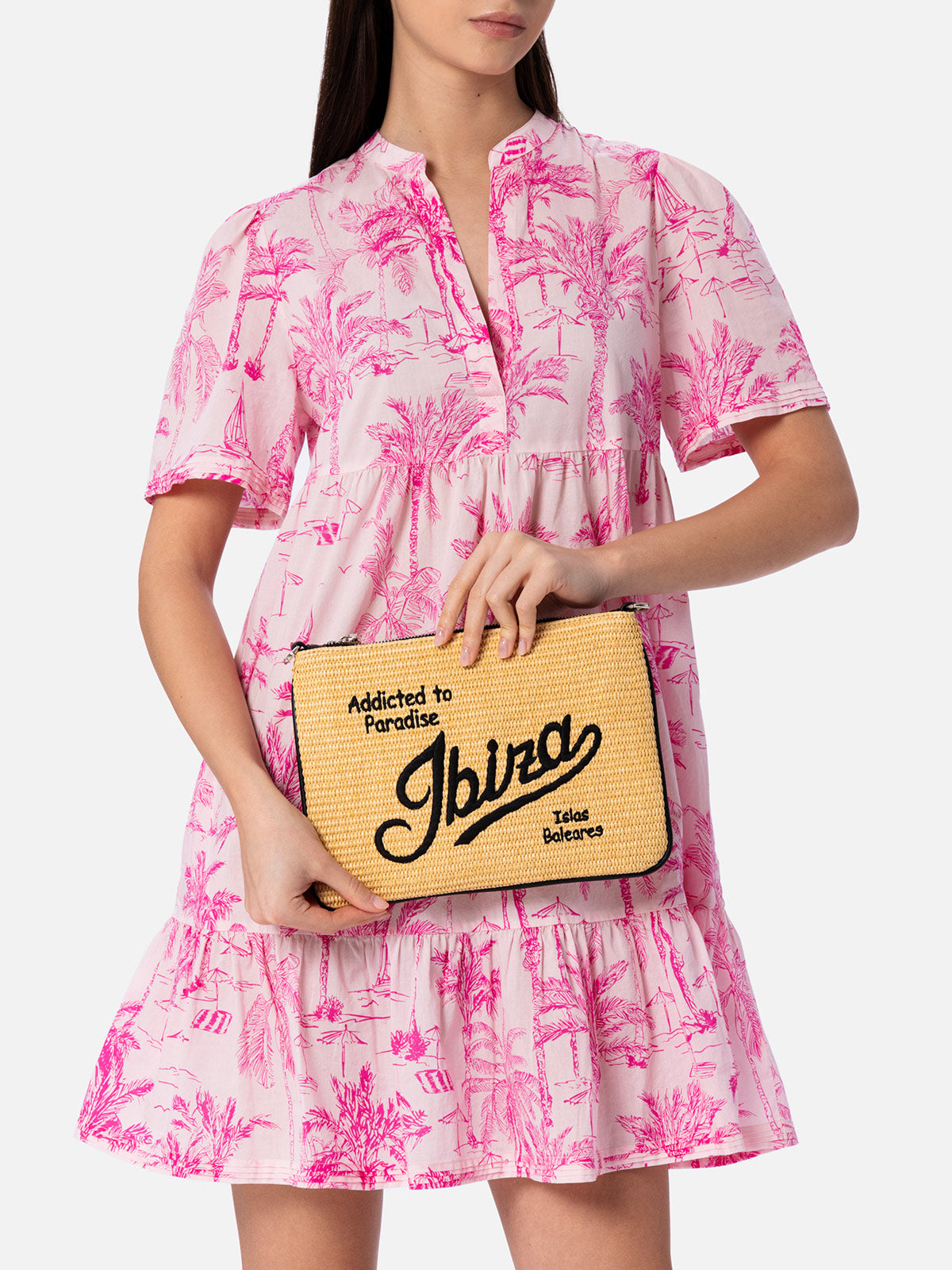 Parisienne Straw pochette with Ibiza embroidery