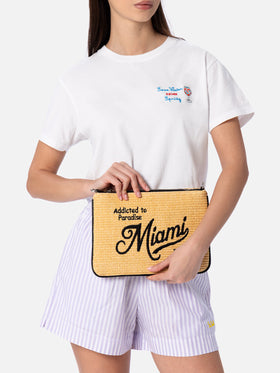 Pouch Parisienne in paglia con ricamo Miami
