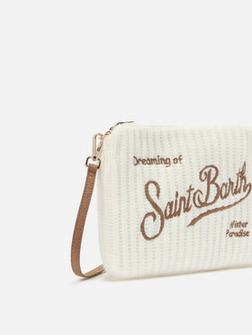 Borsa crossbody Parisienne Wool Rib in misto lana a coste bianca