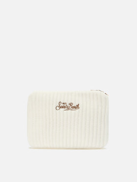 Borsa crossbody Parisienne Wool Rib in misto lana a coste bianca