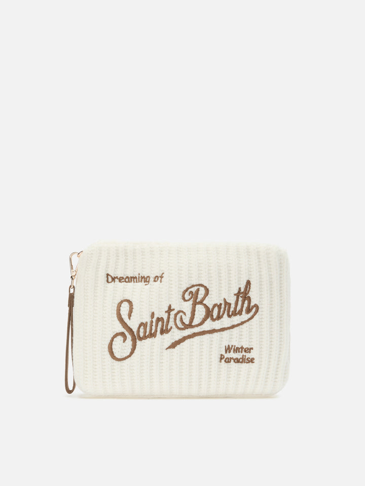 Borsa crossbody Parisienne Wool Rib in misto lana a coste bianca