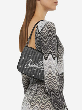 Black Parisienne Straw mini pouch bag with rhinestone embellishment - MC2 Saint Barth