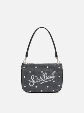 Black Parisienne Straw mini pouch bag with rhinestone embellishment - MC2 Saint Barth