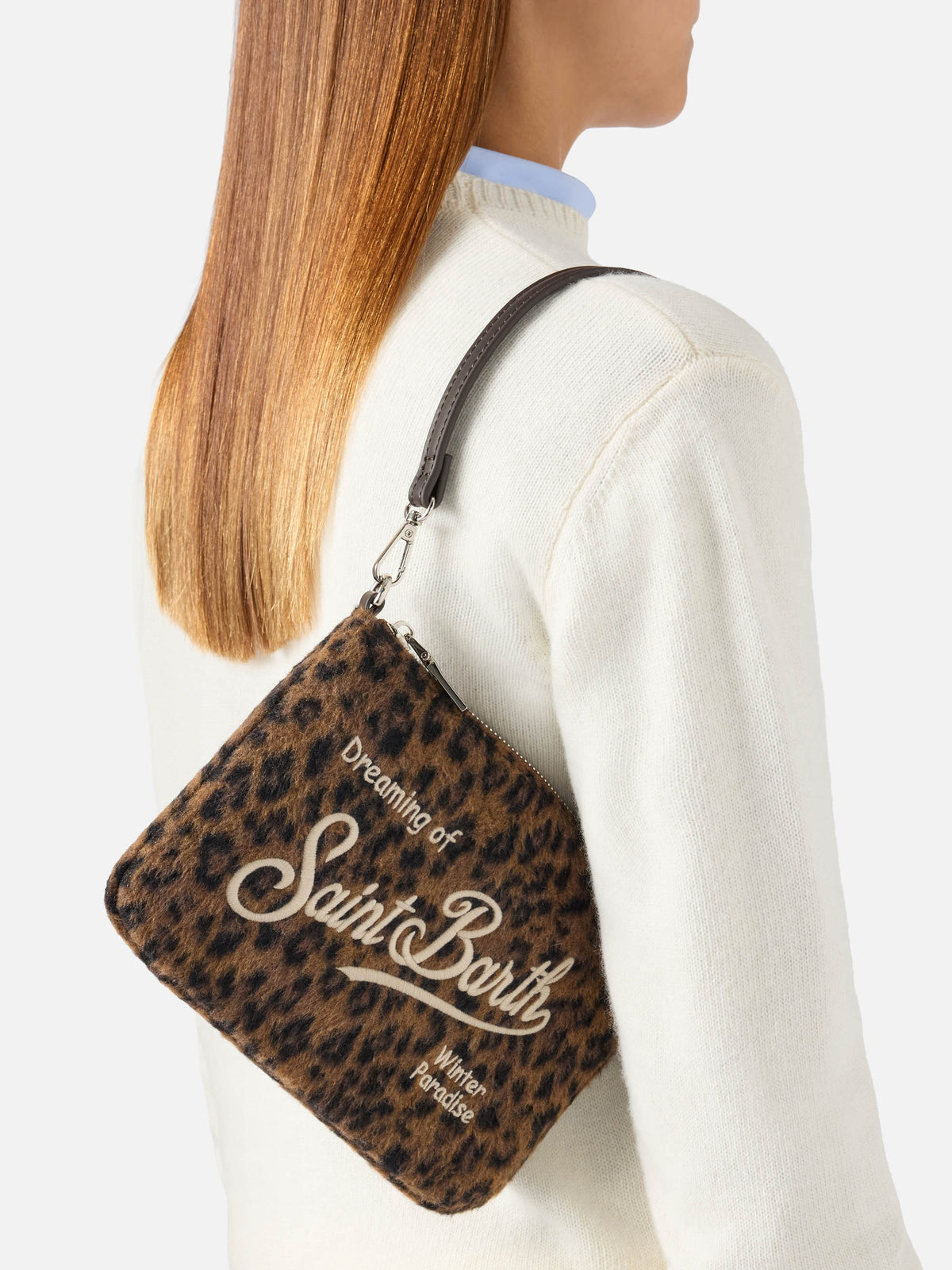 Mini sac porté épaule Parisienne en feutre avec imprimé léopard