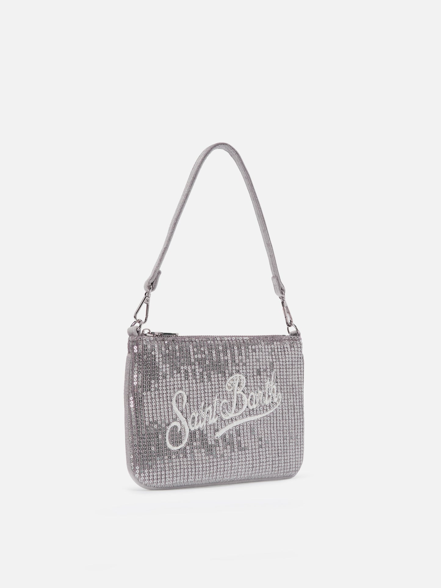 Parisienne Mini Shoulder Bag in gray velvet with sequins