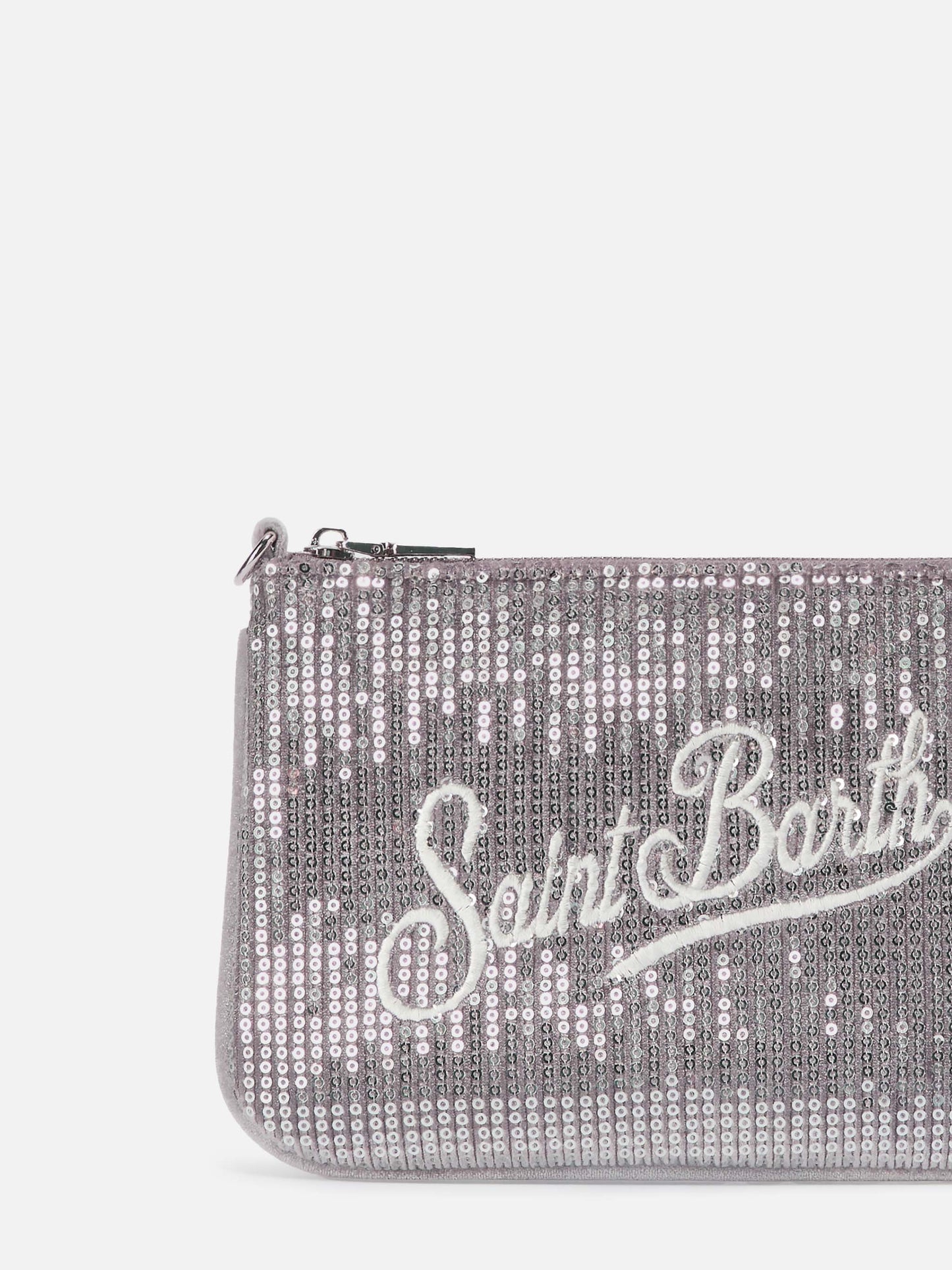 Parisienne Mini Shoulder Bag in gray velvet with sequins