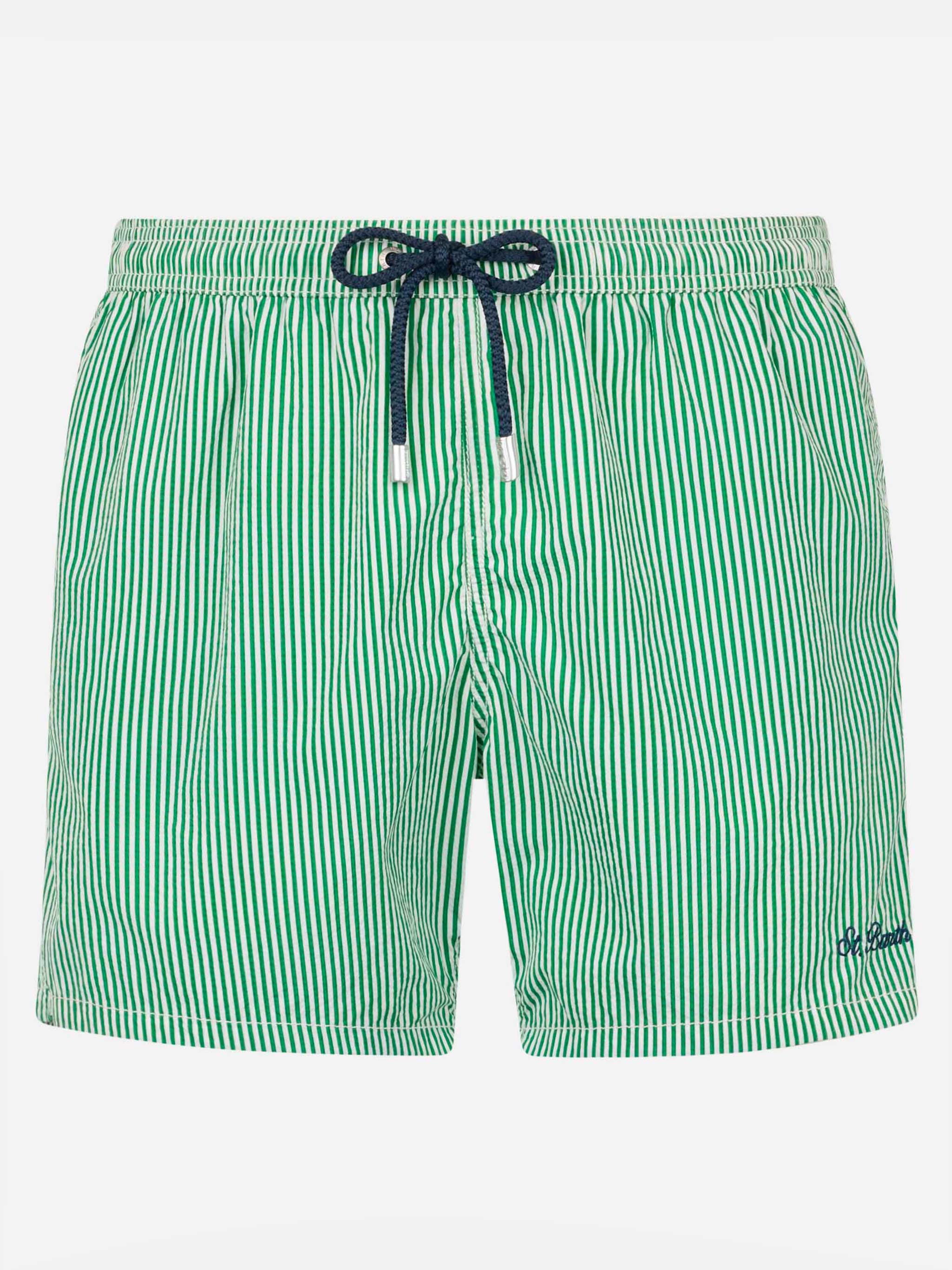 Seersucker green striped classic light swim shorts Patmos