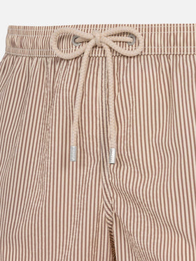 Seersucker beige striped classic light swim shorts Patmos - MC2 Saint Barth