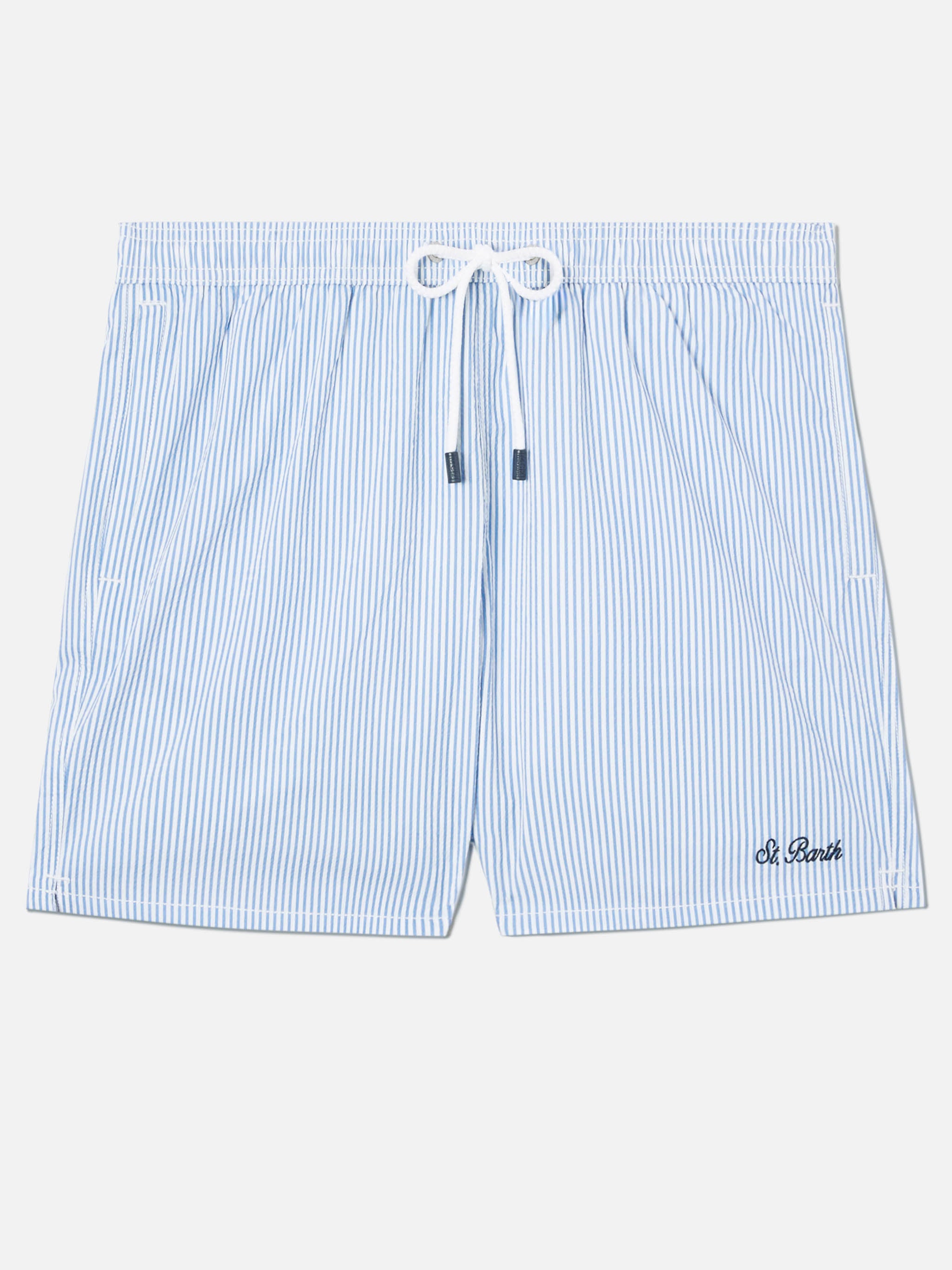 Patmos seersucker striped swim shorts in blue and white – MC2