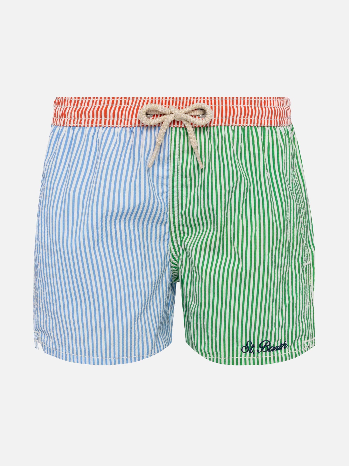 Patmos Jr gestreifte mittellange Seersucker-Badeshorts