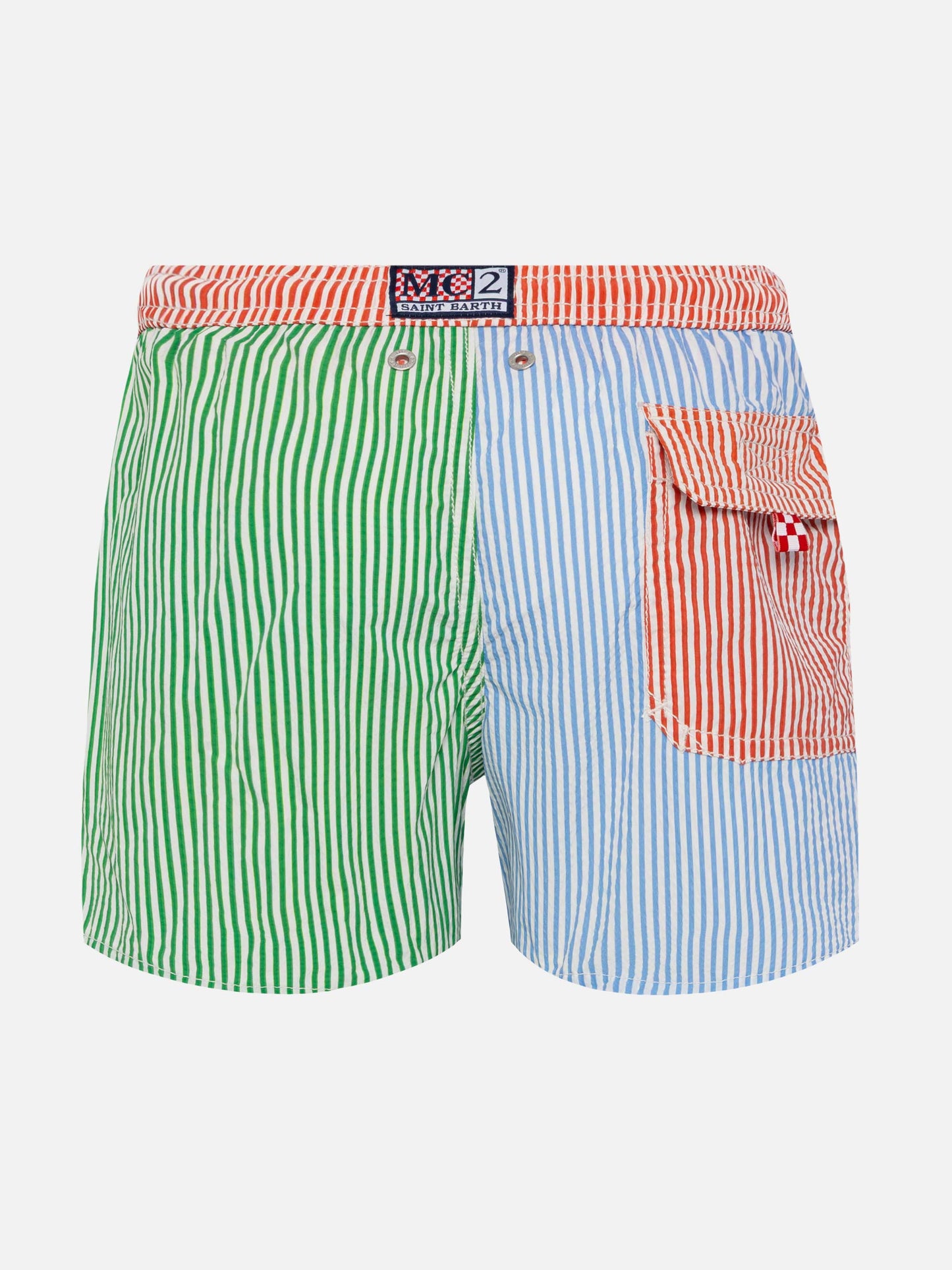 Patmos Jr gestreifte mittellange Seersucker-Badeshorts