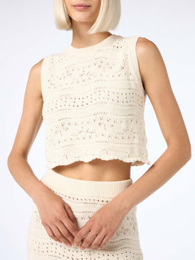 Woman sleeveless cotton knit top Peach - MC2 Saint Barth