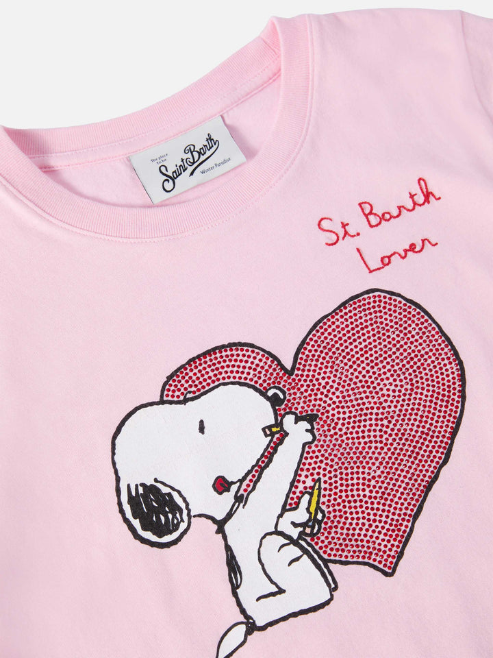 T-shirt Penny in cotone rosa a maniche lunghe con stampa Snoopy e applicazione in strass | PEANUTS SPECIAL EDITION