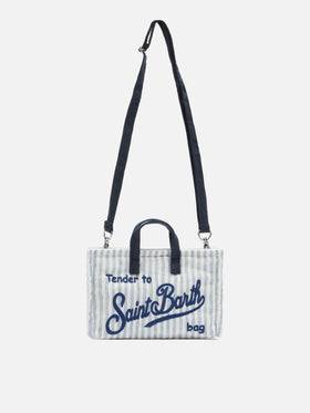 Linen Phone Bag with light blue striped print - MC2 Saint Barth