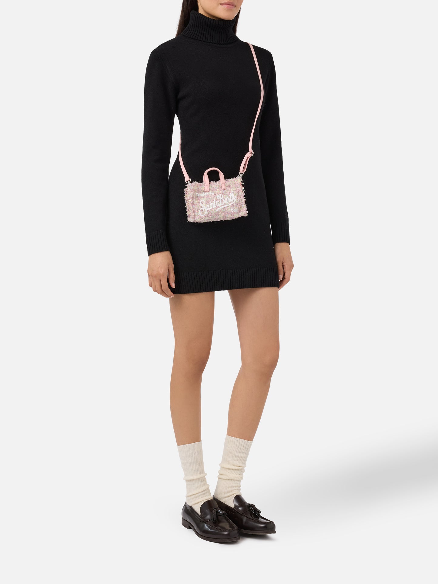 Mini Phone Bag Tweed in pink lurex tweed