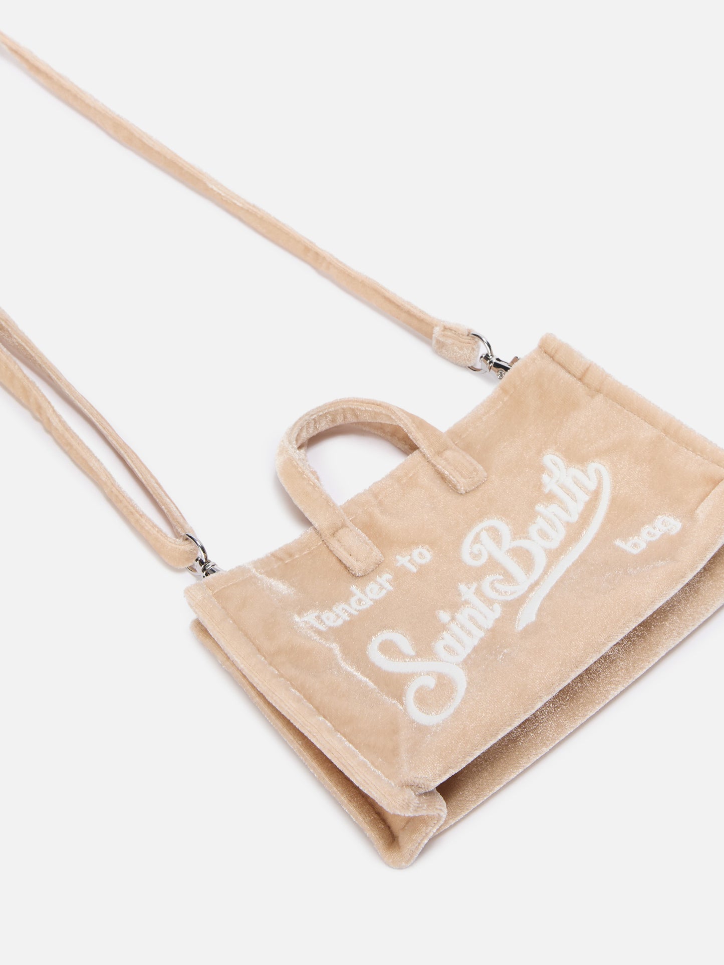 Mini borsa porta telefono Phone Bag Velvet in velluto beige