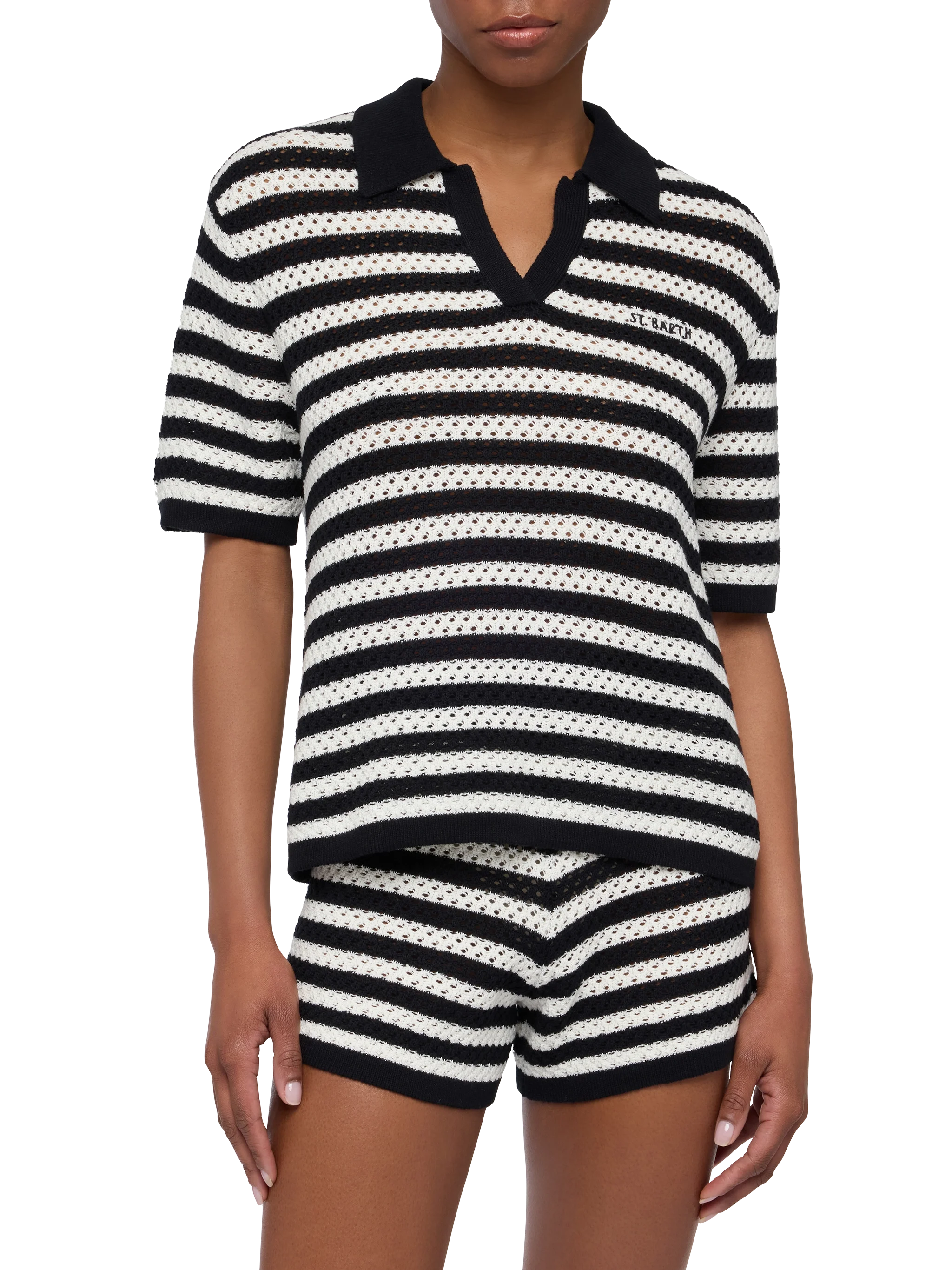 Pixie black striped knit polo – MC2 Saint Barth