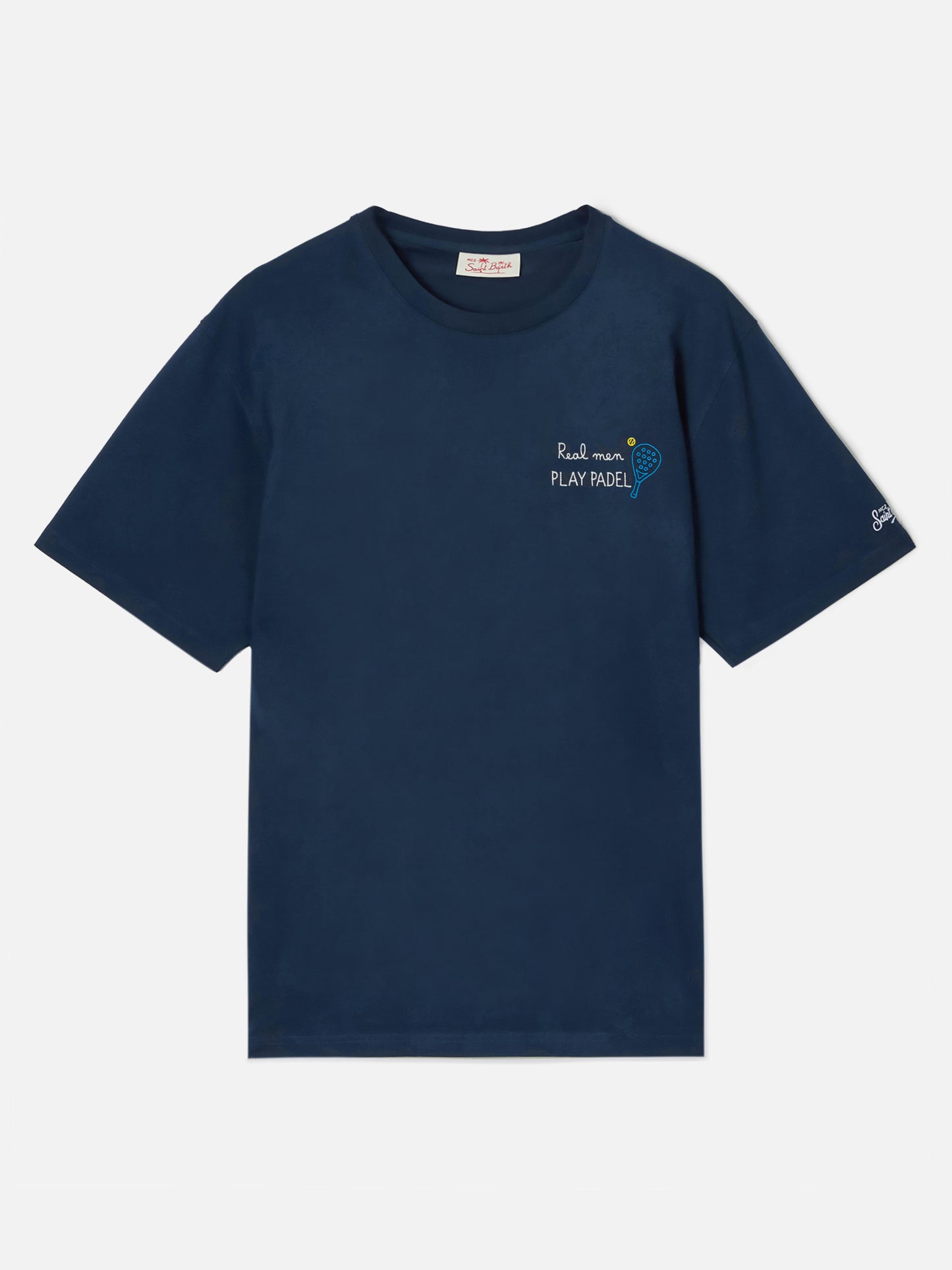 Blaues Portofino T-Shirt mit „Real Men Play Padel“-Stickerei