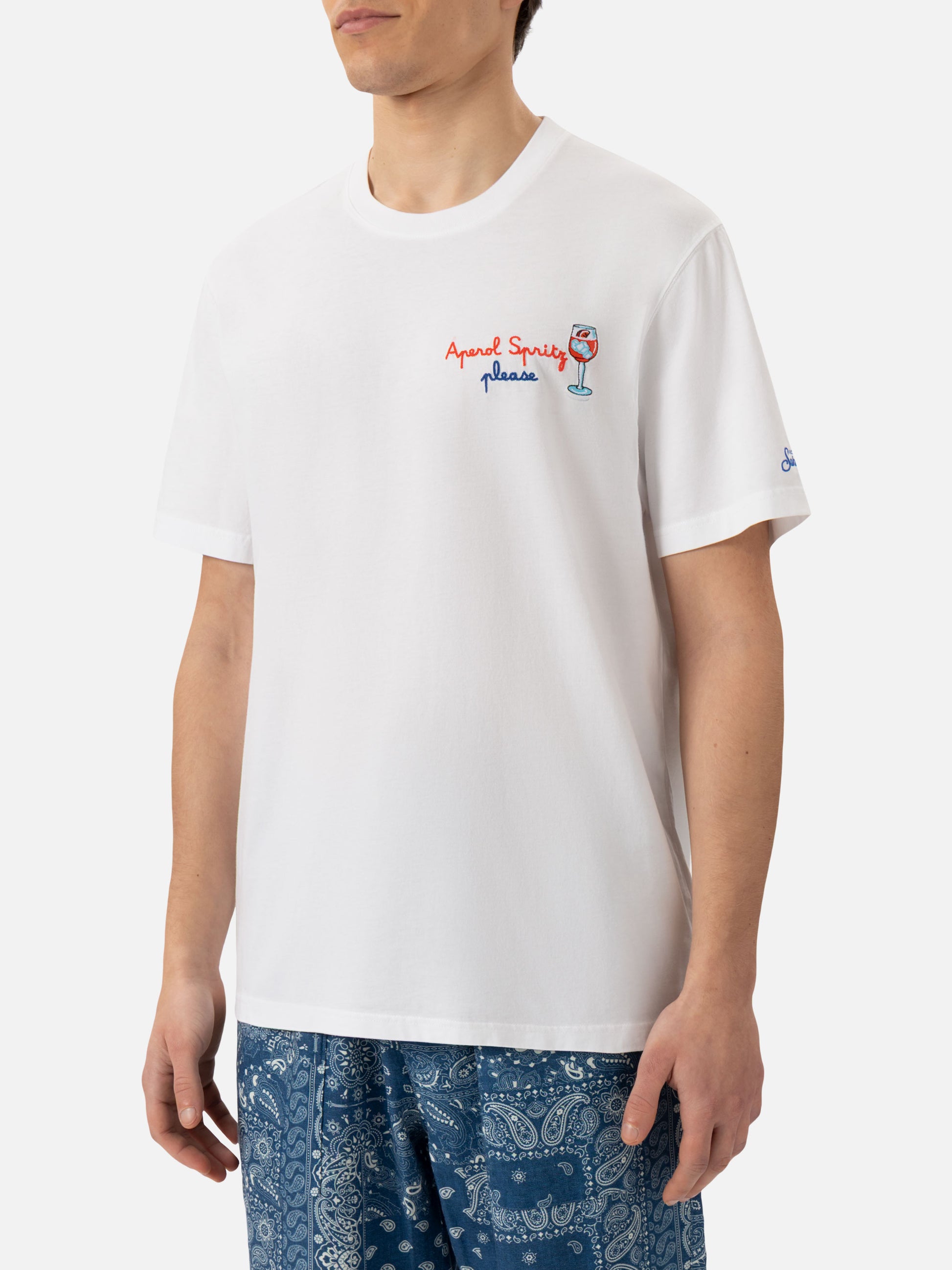Classic fit cotton jersey t-shirt Portofino with Aperol Spritz, please embroidery | APEROL SPECIAL EDITION - MC2 Saint Barth