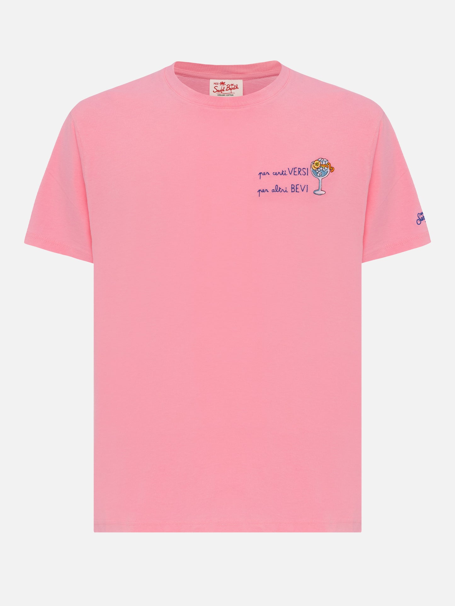 Klassisch geschnittenes T-Shirt „Portofino“ aus Baumwolljersey mit „Per certi Versi, per altri Bevi“-Stickerei
