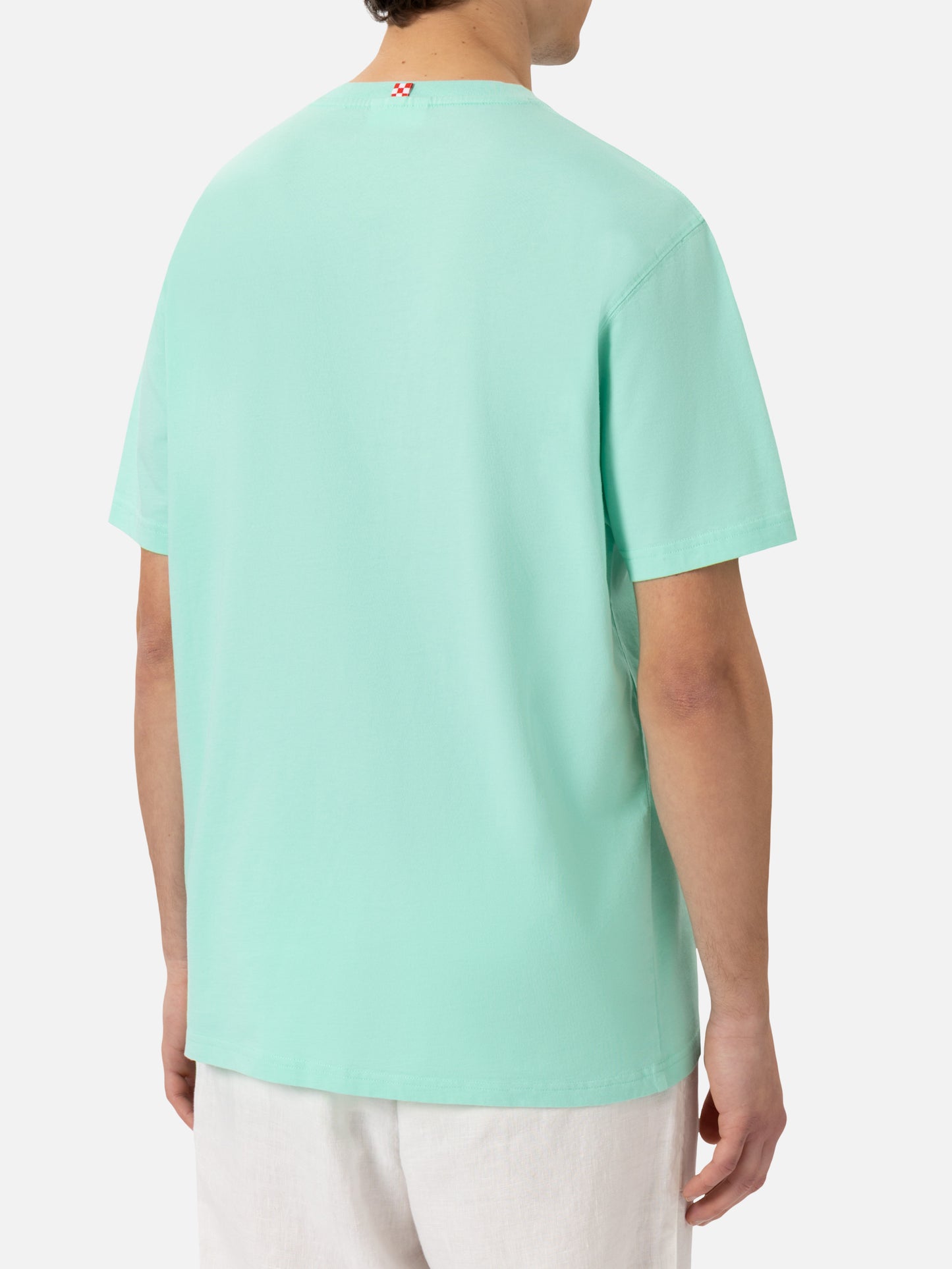 Klassisch geschnittenes T-Shirt „Portofino“ aus Baumwolljersey mit Sabato Divino Domenica Divano-Stickerei