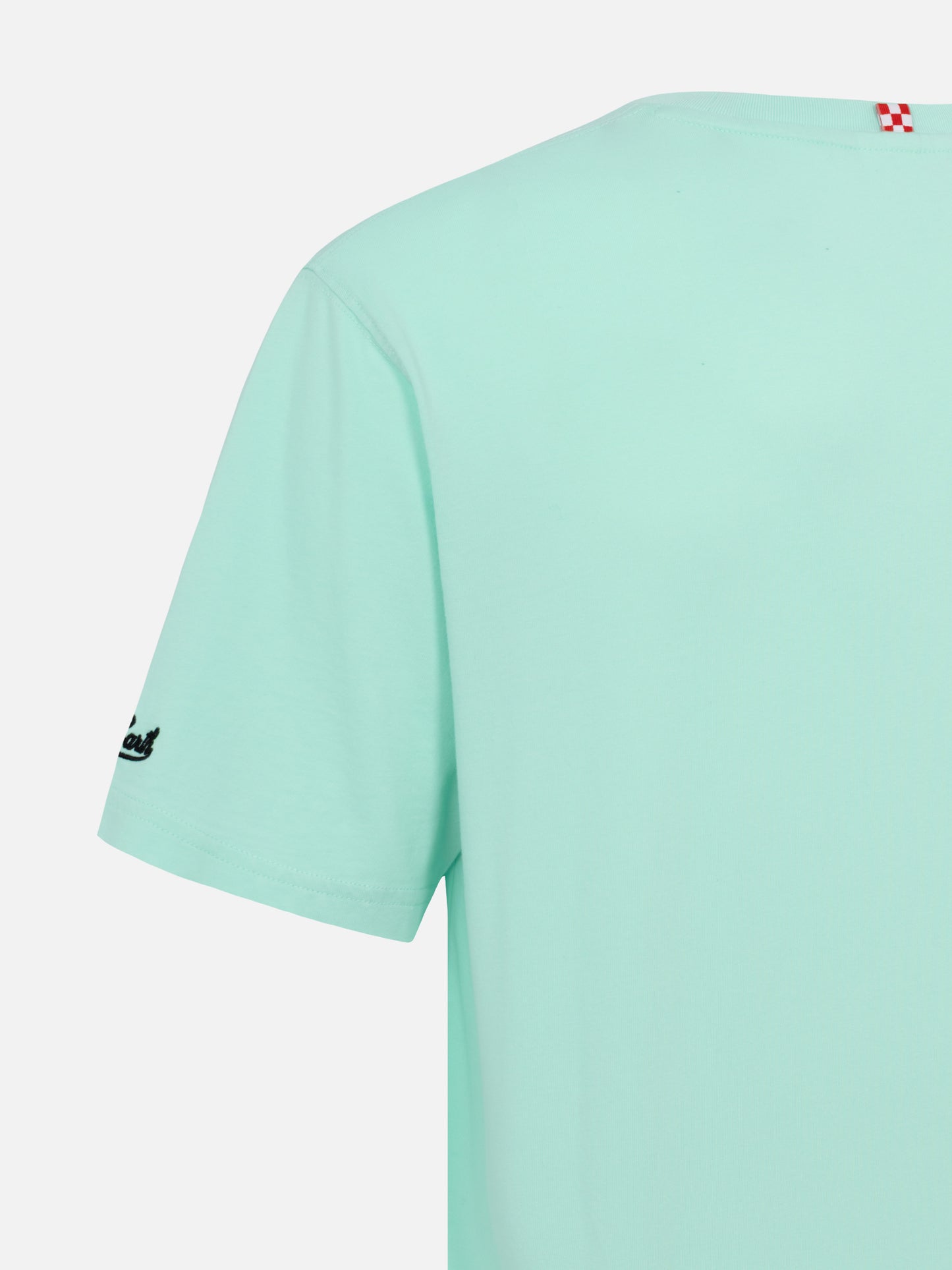 Klassisch geschnittenes T-Shirt „Portofino“ aus Baumwolljersey mit Sabato Divino Domenica Divano-Stickerei
