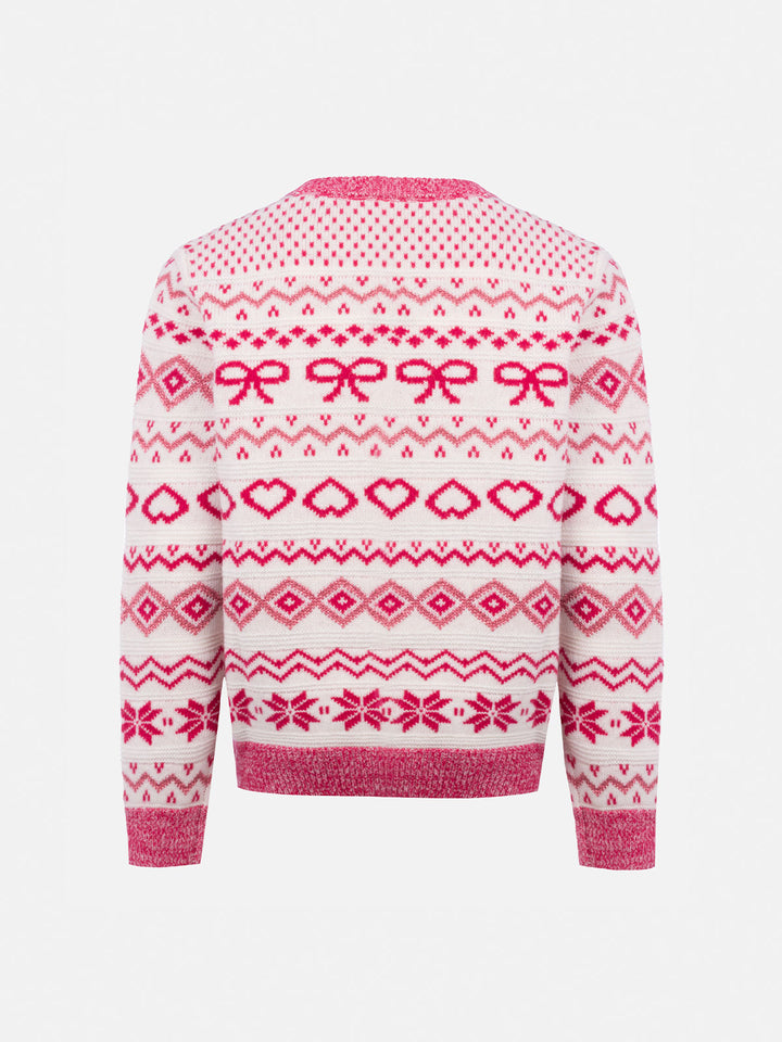 Girl fair-isle crewneck sweater Princess with St. Barth rhinestones logo - MC2 Saint Barth