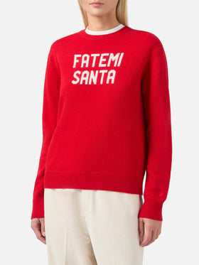 New Queen cashmere-blend sweater in red with Fatemi Santa jacquard