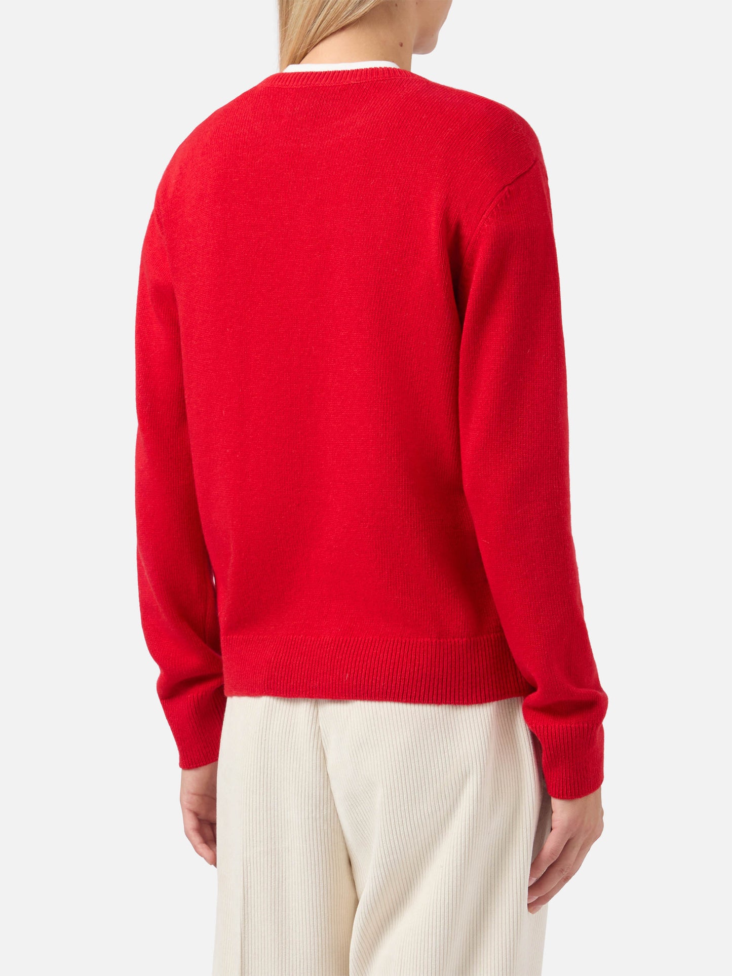 New Queen cashmere-blend sweater in red with Fatemi Santa jacquard