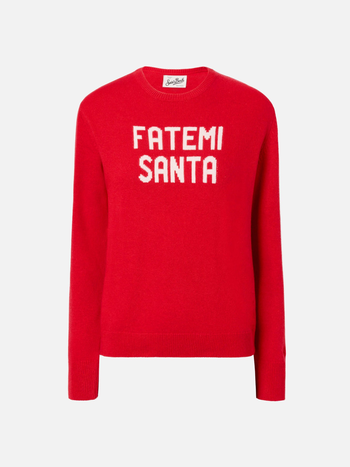 New Queen cashmere-blend sweater in red with Fatemi Santa jacquard