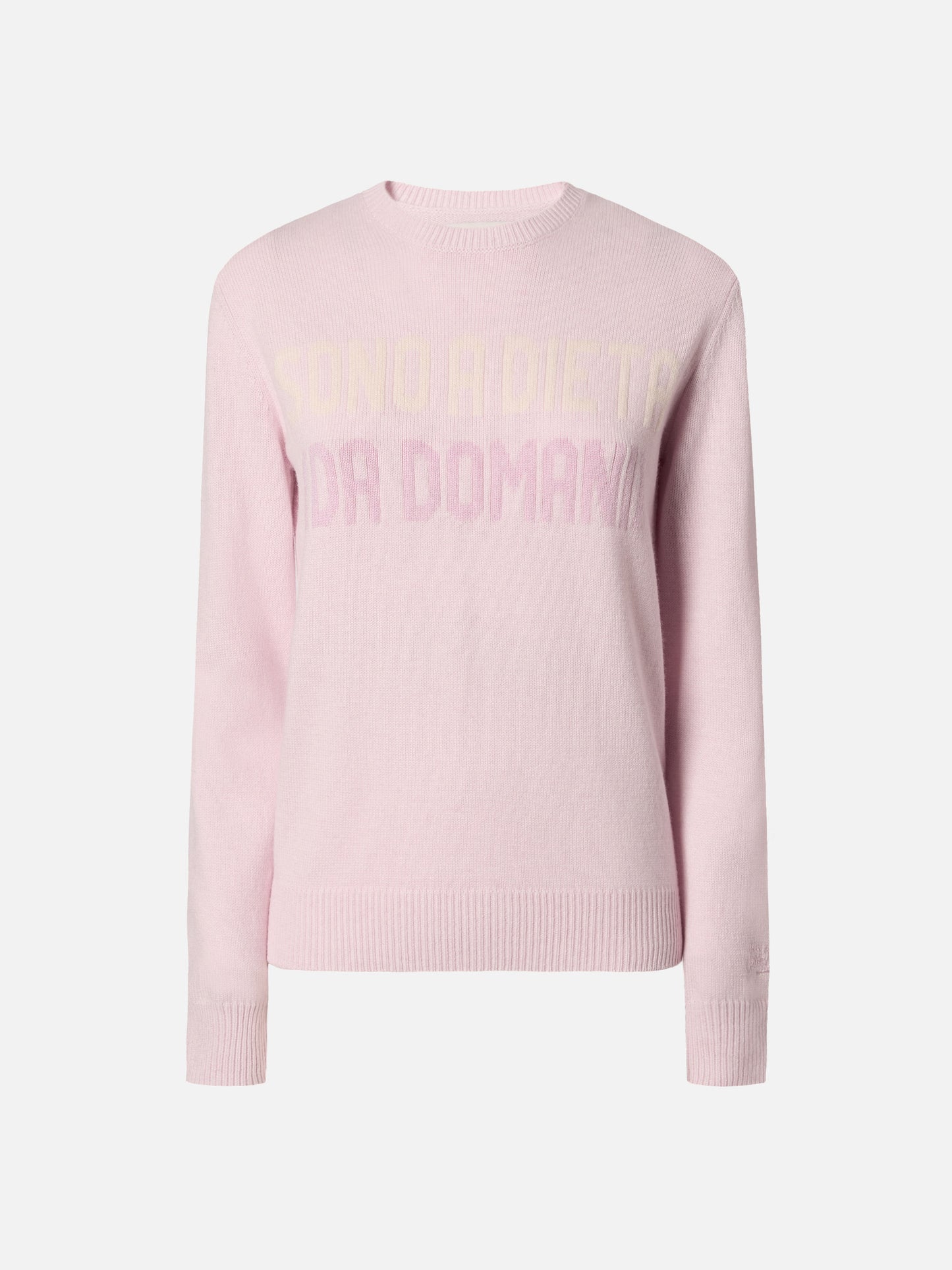 Neues Queen-Crewshirt in Weiß mit Sono a dieta (Domani)-Jacquard