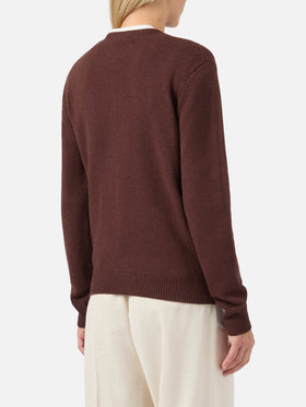 New Queen cashmere-blend sweater in brown with Snoopy jacquard and embroidery | PEANUTS SPECIAL EDITION